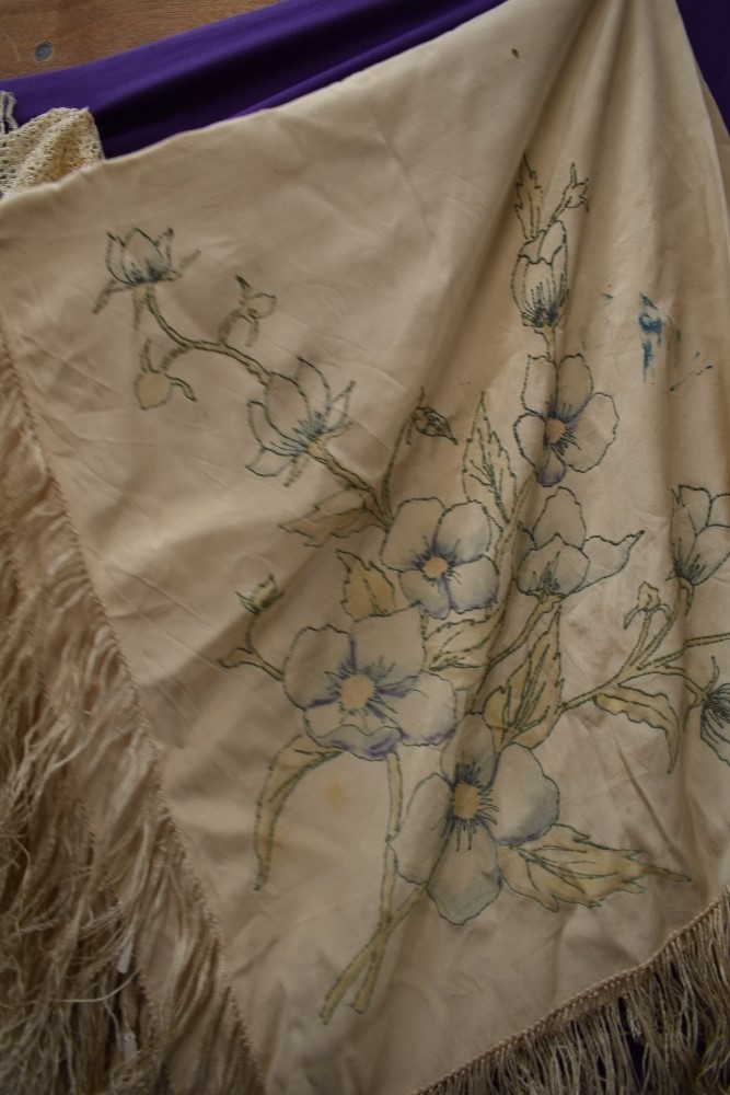 A collection of vintage and antique shawls including mint green fringed shawl,another of silk having - Image 3 of 6