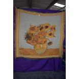 A Metrax-crape Flemish tapestry wool hanging or throw having bright sunflower pattern.