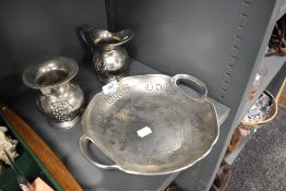 Three pieces of fine German made pewter including a bread bowl vase and jug by Irieling Zinn