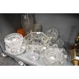 A selection of cut and etched glass wares including White Friars style and large Victorian vase