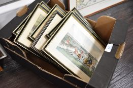 A set of seven re prints, horse racing interest, 16 x 20cm, plus frame and glazed