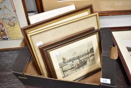 A selection of antique and later prints including aquatinted map of York Whitby and Scarborough