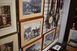 A set of four fox and hound hunting prints in matching frames