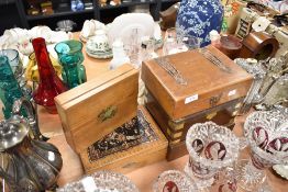 A selection of smokers humidor and a biscuit tin