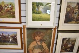 A water colour impressionist style by Kevin Hughes and an Edwardian print titled Little Mischief