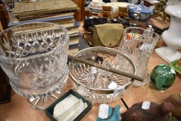 A selection of glass including fruit bowl,jug and vase also a large tazza or similar with