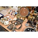 A good selection of hardware including large lock and key, Rowntree tin and game decorated copper