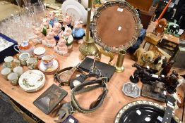A good selection of hardware including large lock and key, Rowntree tin and game decorated copper