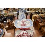 A selection of ceramics including twin handle porcelain bowl and rose and lily water jug