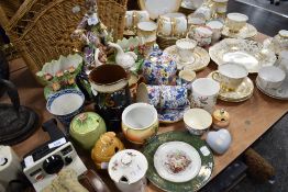 A selection of ceramics including Italian made twin vase with swan and female figure