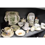 A selection of tea wares including cups and saucers and cake plates including Masons, Adderley and