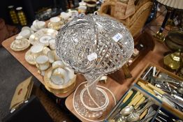 An art deco clear cut crystal glass side lamp of mushroom form in fine condition