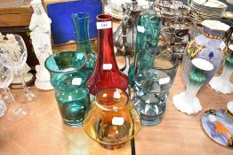 Six pieces of mid century studio art glass including Riihimaki and Scandinavian