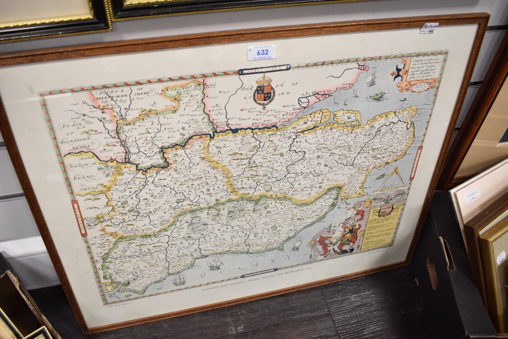 A modern map print for Saxtons map of Kent, Sussex, Surrey and Middlesex