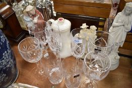 A selection of Royal Doulton wine glasses, two porcelain figures and similar