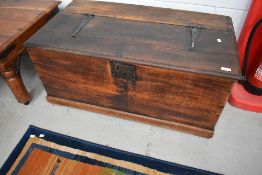 A traditional dark stained bedding box, approx 97 x 53 x 45cm