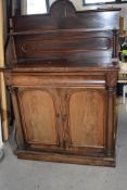 A Victorian mahogany sideboard having shelf back frieze drawer and double cupboard base, width