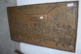 A heavy cast metal plate, last supper scene, approx. 66 x 35cm