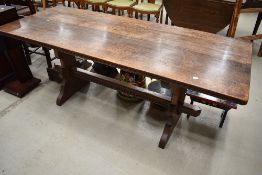 A traditional oak refectory table having gothic style frame, approx. 183 x 74cm