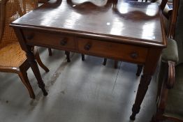 A 19th Century mahogany side table having double frieze drawer on turned legs, width approx. 92cm