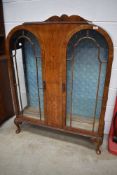 An Art Deco walnut display cabinet of lovely size and proportions, width approx 103cm