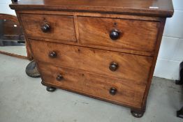 A 19th century chest of two over two drawers , on bun feet, nice proportions, width approx 95cm,