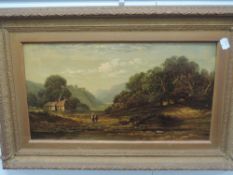 An oil painting, WHW, country landscapes C19th, initialled, 24 x 44cm, plus frame and glazed