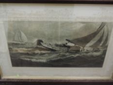 An engraving, Herney, Yacht Sailing, C19th, 43 x 75cm, plus frame and glazed,