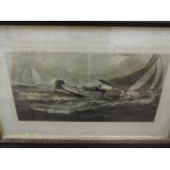 An engraving, Herney, Yacht Sailing, C19th, 43 x 75cm, plus frame and glazed,