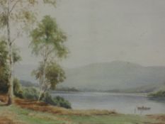 A watercolour, E Hayes, Lakes landscape, signed, 23 x 33cm, plus frame and glazed