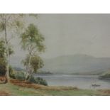 A watercolour, E Hayes, Lakes landscape, signed, 23 x 33cm, plus frame and glazed