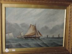 An oil painting, sailing smacks off Kent, 40 x 60cm, plus frame and glazed