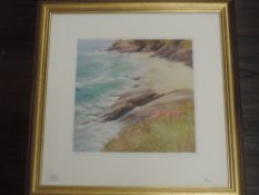 A print, after Steven Mcloughlin, watching the waves, indistinctly signed, 33 x 33cm, plus frame and