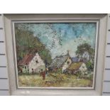 An oil painting on board, George Deakins, cottages in landscape, signed and dated (19)75, and