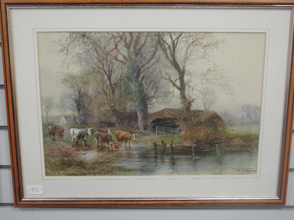 A pair of watercolours, H C Fox, farmsteads and cattle, signed and dated 1905, each 35 x 52cm, - Image 4 of 4
