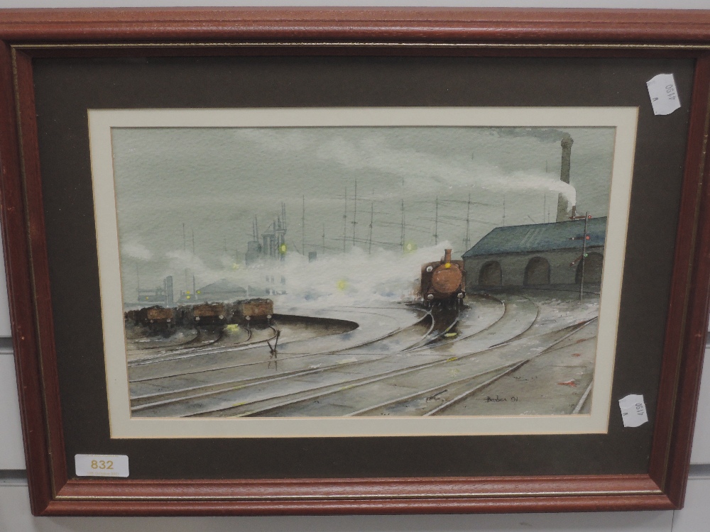 A watercolour, Barden, locomotive shed, signed and dated (19)91, 20 x 30cm, plus frame and glazed