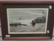 A watercolour, Barden, locomotive shed, signed and dated (19)91, 20 x 30cm, plus frame and glazed