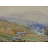 A watercolour, E H Morton, fellside landscape, signed 26 x 36cm, plus frame and glazed