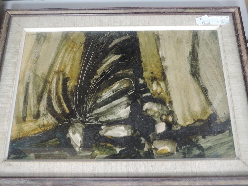 A mixed media painting, Gerald French, shellac and soot, abstract, signed and dated 1963, and