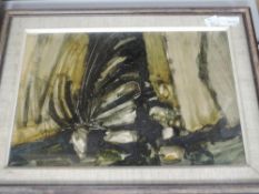 A mixed media painting, Gerald French, shellac and soot, abstract, signed and dated 1963, and