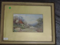 A watercolour, G Ringe, rural cottage, 16 x 25cm, plus frame and glazed