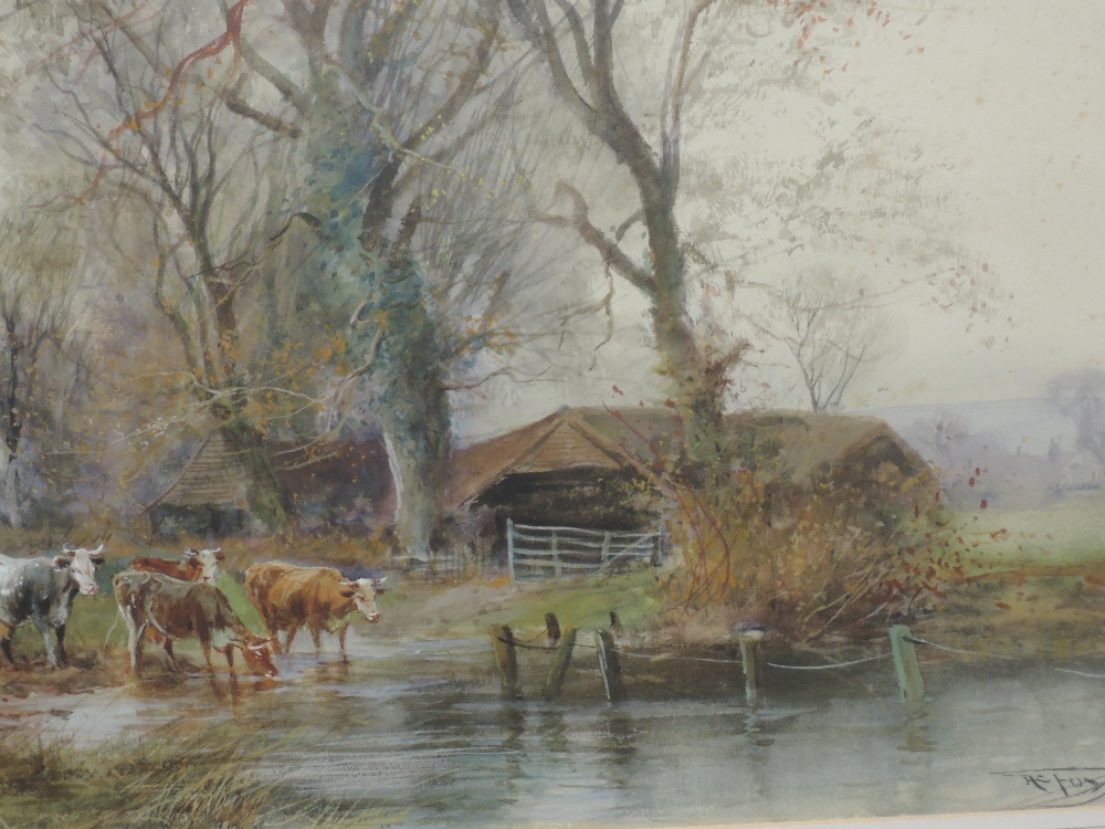A pair of watercolours, H C Fox, farmsteads and cattle, signed and dated 1905, each 35 x 52cm, - Image 3 of 4