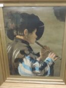 A print, after Hendrick Ter Bruggher, Flute Player , 56 x 40cm, plus frame and glazed