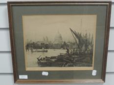 An etching, after Holloway, St Pauls from the Thames, 23 x 28cm, plus frame and glazed