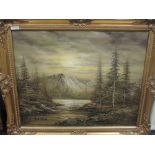 An oil painting, Gorman, mountain and lake landscape, 50 x 60cm, plus frame