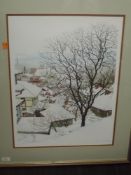 A Ltd Ed print, Susan, snowy townscape, indistinctly signed and num 203/950. 53 x 40cm, plus frame