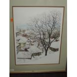 A Ltd Ed print, Susan, snowy townscape, indistinctly signed and num 203/950. 53 x 40cm, plus frame