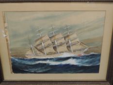 A watercolour, John W Hardcastle, Clyde clipper/ barque, Queen Margaret, signed, 50 x 70cm, plus