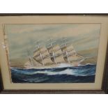 A watercolour, John W Hardcastle, Clyde clipper/ barque, Queen Margaret, signed, 50 x 70cm, plus