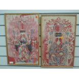 A pair of heightened watercolours, Chinese Immortals, each 47 x 29cm, plus frame and glazed